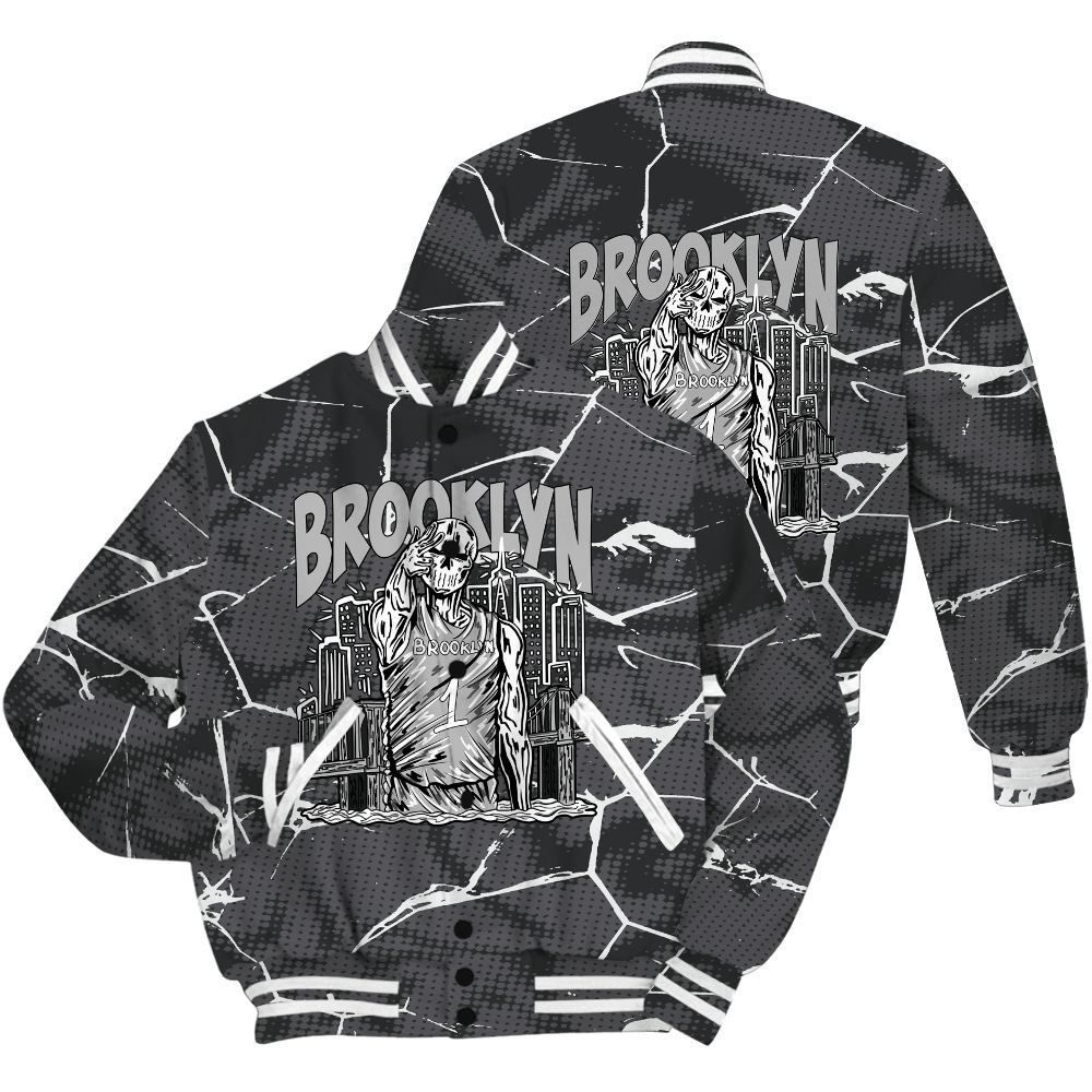 Varsity Jacket To Match White Thunder 4s Shirt - Brooklyn's Skeleton Crack All Over Print