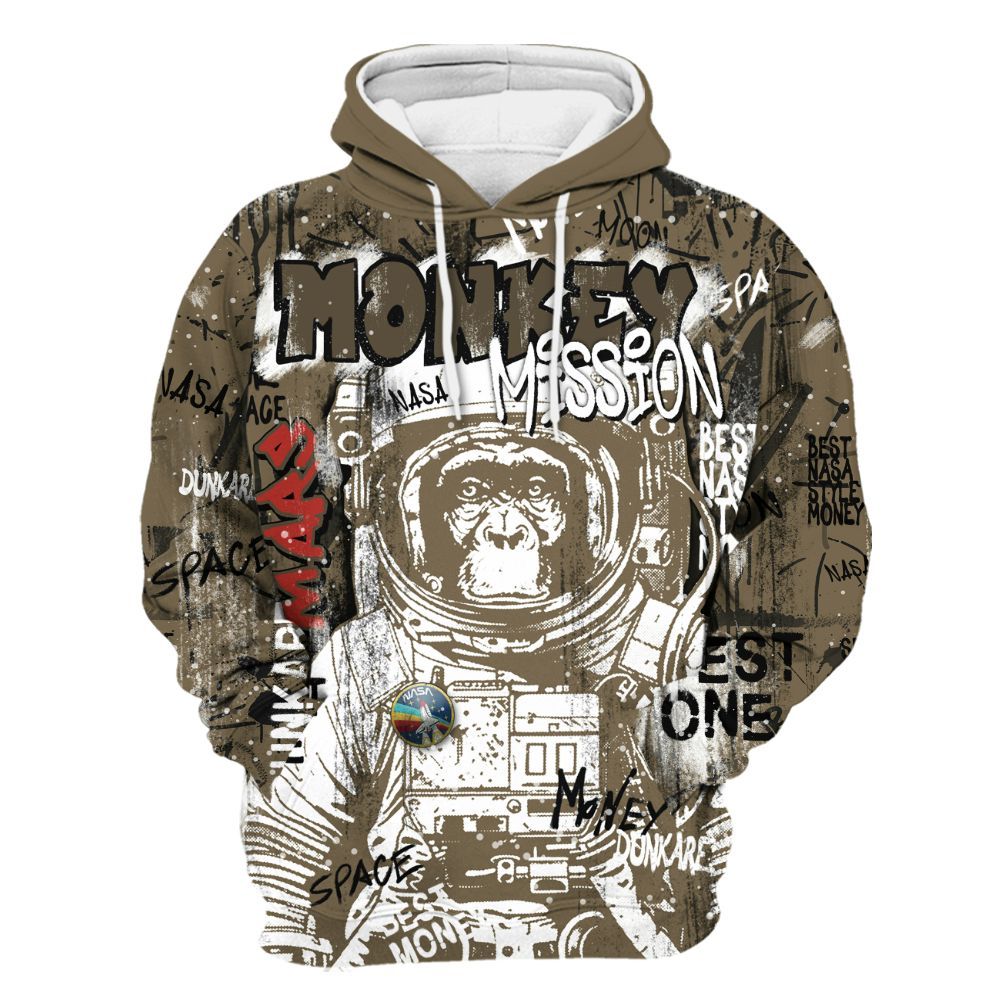 Hoodie To Match Olive 9s - Monkey Misson Space All Over Print