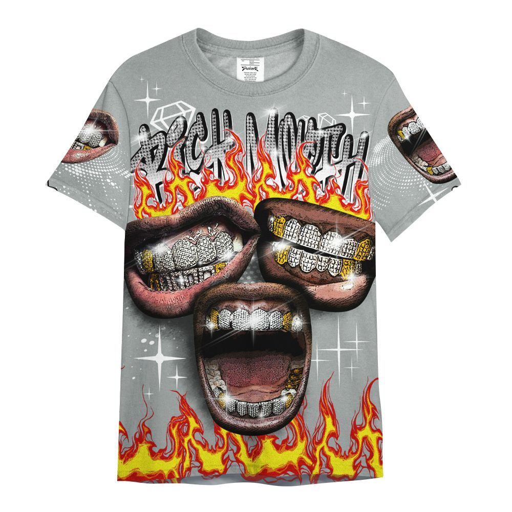 Shirt To Match Dunk Low White Light Smoke Grey - Rich Mouth Fire Rap Retro 90s All Over Print