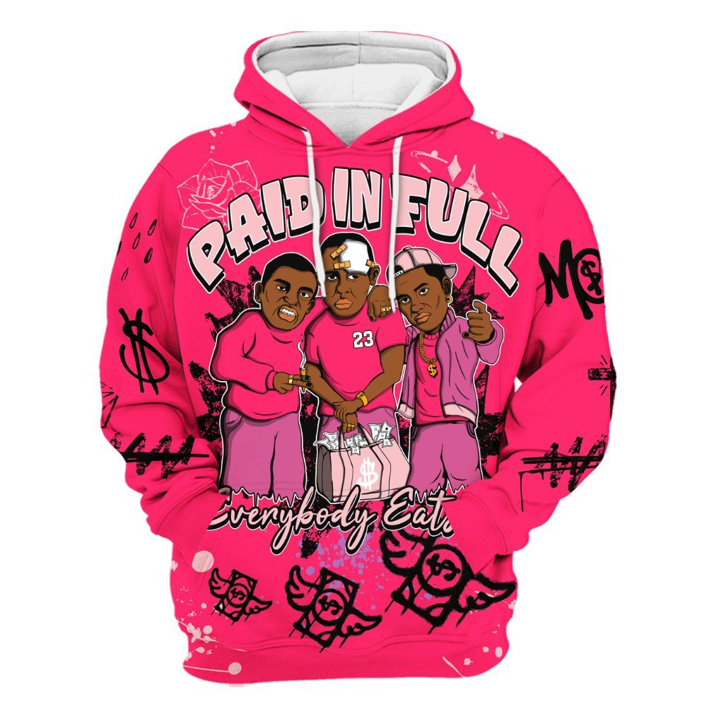 Hoodie To Match A'One Hyper Pink - Everybody Paid In Full Crayon All Over Print