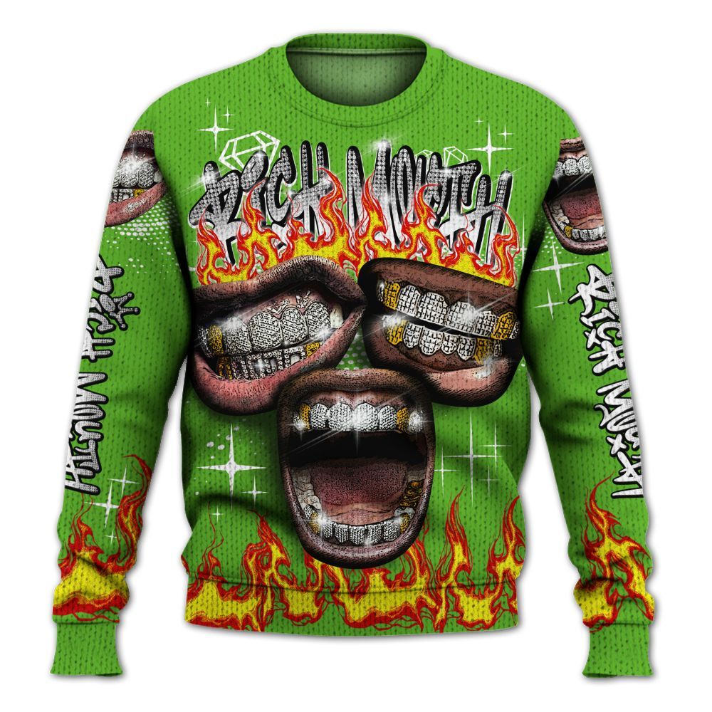 Knitted Sweater To Match Air Foamposite One Volt - Rich Mouth Fire Rap Retro 90s