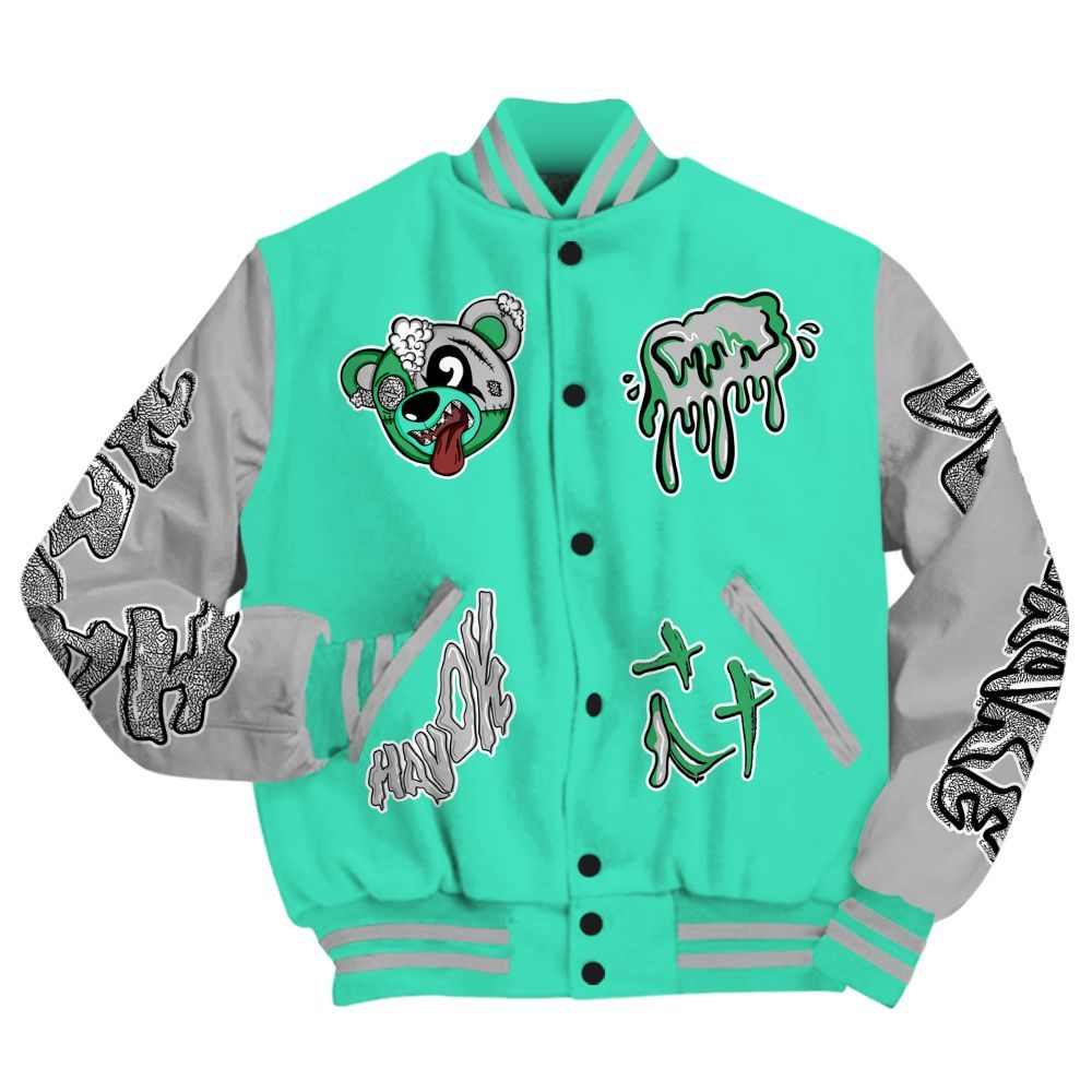 Varsity Jacket To Match Black Green Glow 3s - Havok Bear All Over Print
