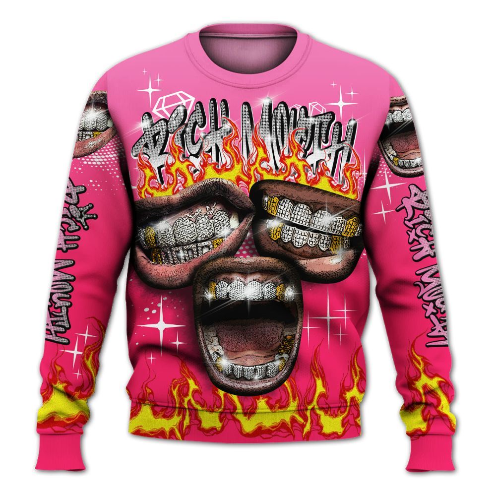 Sweatshirt To Match Air VaporMax Plus Triple Pink - Rich Mouth Fire Rap Retro 90s All Over Print