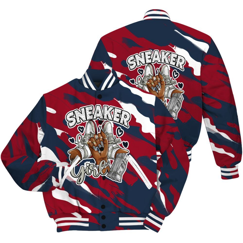 Varsity Jacket To Match White Midnight Navy 6s Shirt - Sneakerz Girlz Colored All Over Print