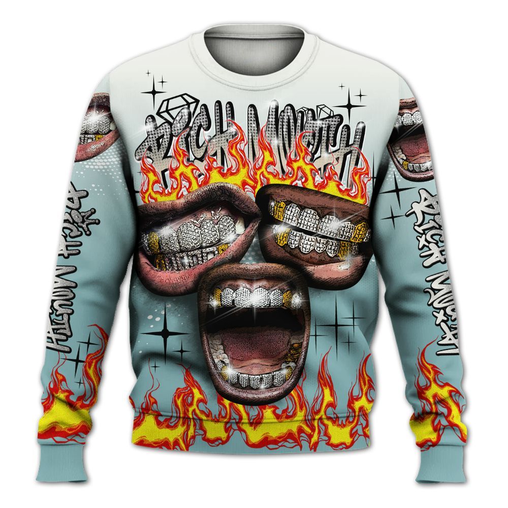 Dunkare Dunk Low Glacier Blue Pale Ivory Shirt, Rich Mouth Fire Rap Retro 90s All Over Print Unisex Sweatshirt