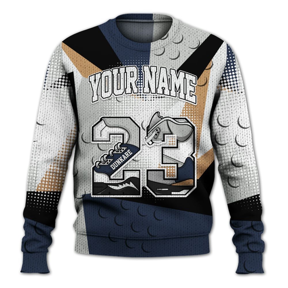 Sweater To Match Low Navy Grey Gum 1s - Custom Name 23 5s Graphic