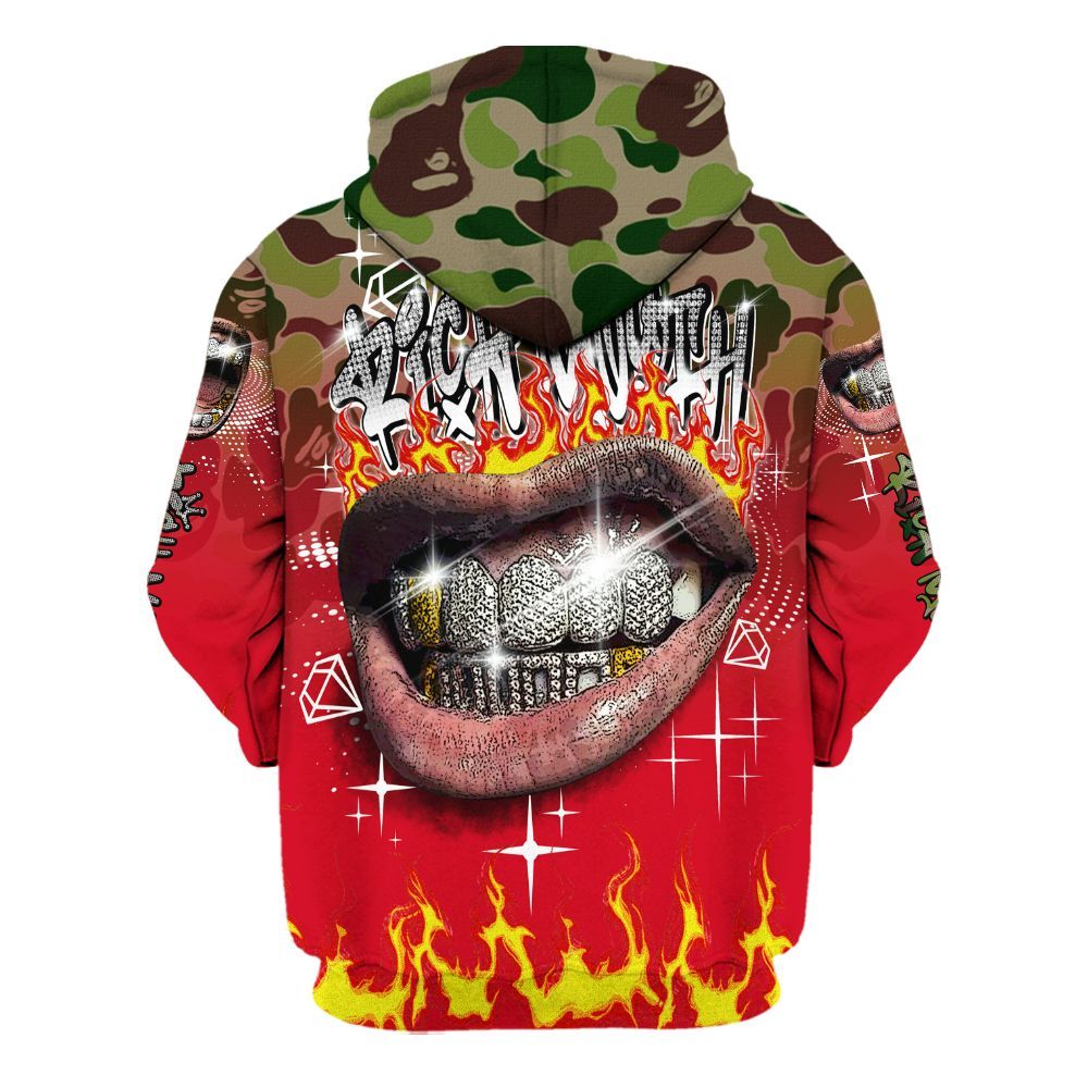 Hoodie To Match Air Max 90 Duck Camo Red - Rich Mouth Fire Rap Retro 90s All Over Print