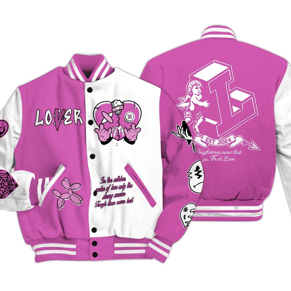 Varsity Jacket To Match Hyper Violet 4s - Loser Lover Heart F Ck Love Baseball Varsity Jacket Outfit Unisex