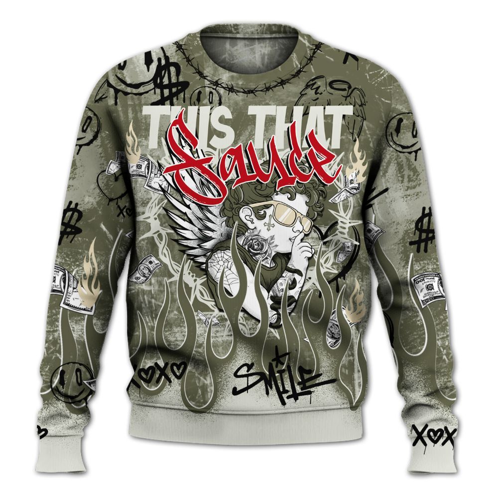 Sweatshirt To Match Travis Scott Low OG Medium Olive 1s - This That Sauce Angel All Over Print