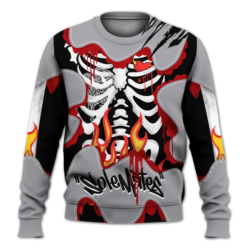 Sweatshirt To Match Cement Grey 3s - Skeleton Burning Heart Drip All Over Print