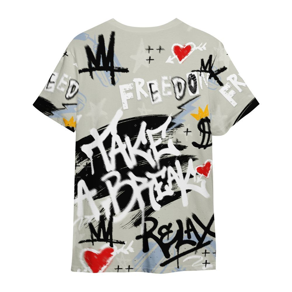 Shirt To Match Low OG Wolf Grey 1s - Take Break Freedom Graffiti Streetwear All Over Print