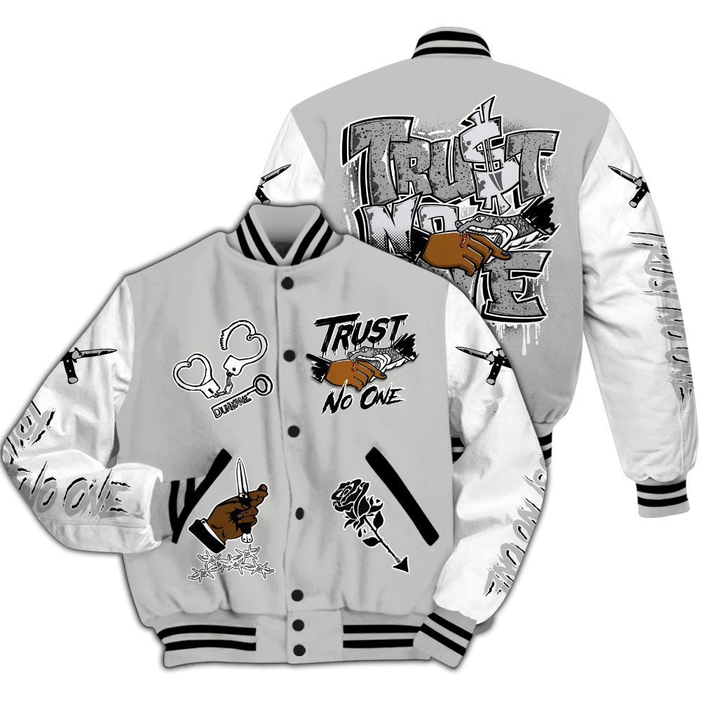 Varsity Jacket To Match Retro White Oreo 4s - Trust No One Dripping All Over Print