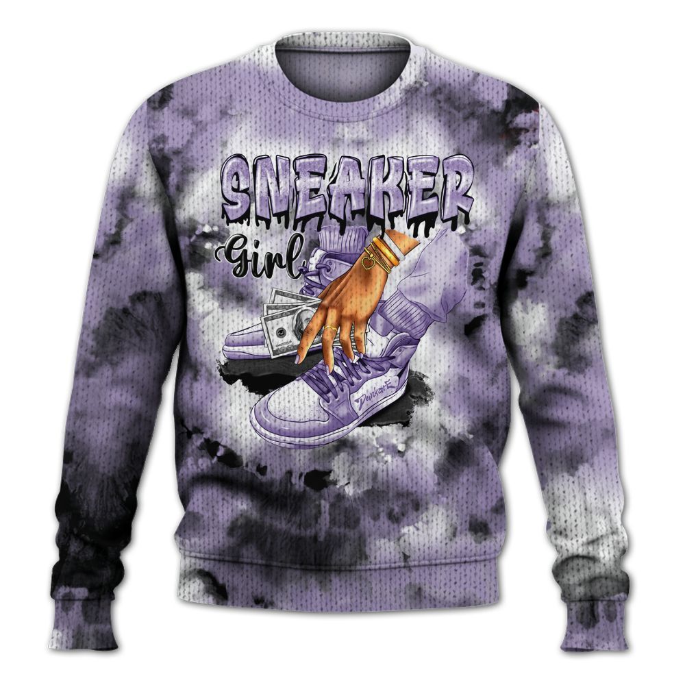 Knitted Sweater To Match Low Pure Violet 11s - SNEAKER Girl Money Drip Tie Dye