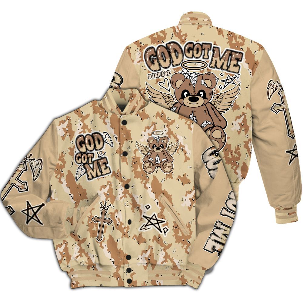 Varsity Jacket To Match Desert Camo 3s - Gods Guides Me Bear All Over Print