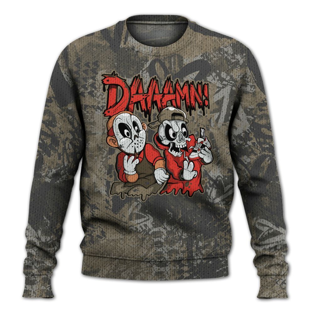 Knitted Sweater To Match Olive 9s - Damn Shoe Graphic Heart Grunge