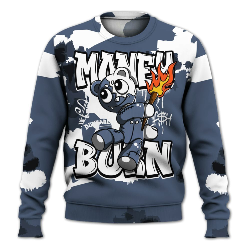 Sweatshirt To Match Low Diffused Blue 11s - Money Burn Retro All Over Print