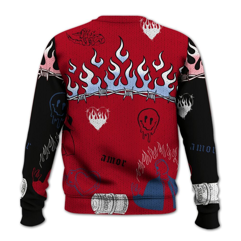 Knitted Sweater To Match Air Griffey Max Black Red Navy Blue 1s - Snake Trust No One