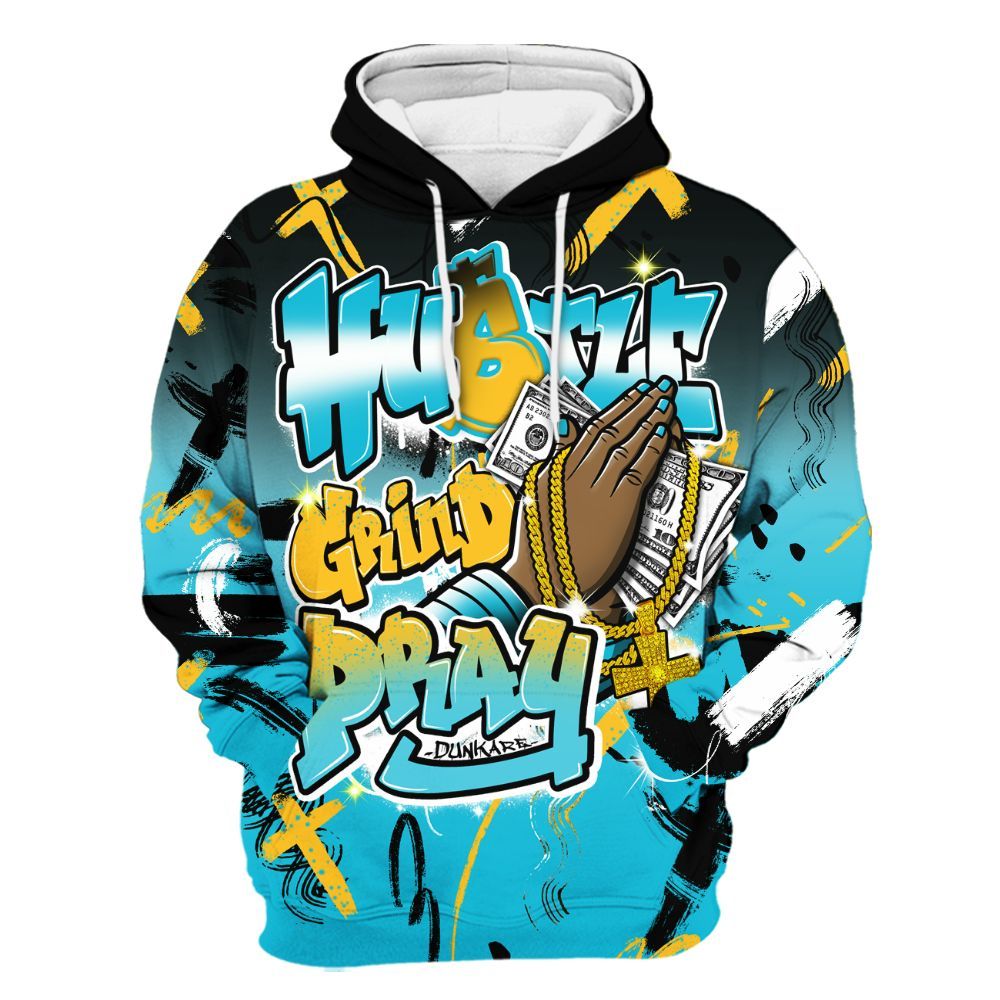 Hoodie To Match Retro Aqua 5s - Money Hustle Grind Pray All Over Print