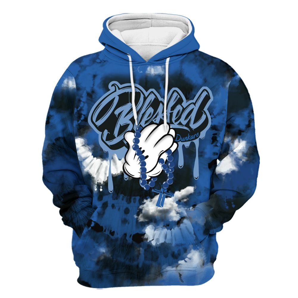 Hoodie To Match Brave Blue 13s - God Blessed Tie Dye All Over Print