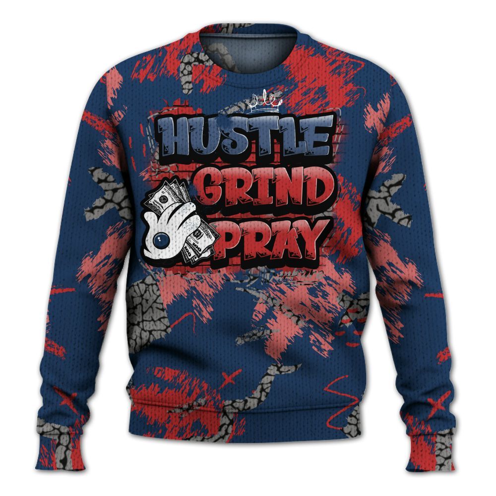 Knitted Sweater To Match SP Sport Royal 3s - Hustle Grind Pray Retro