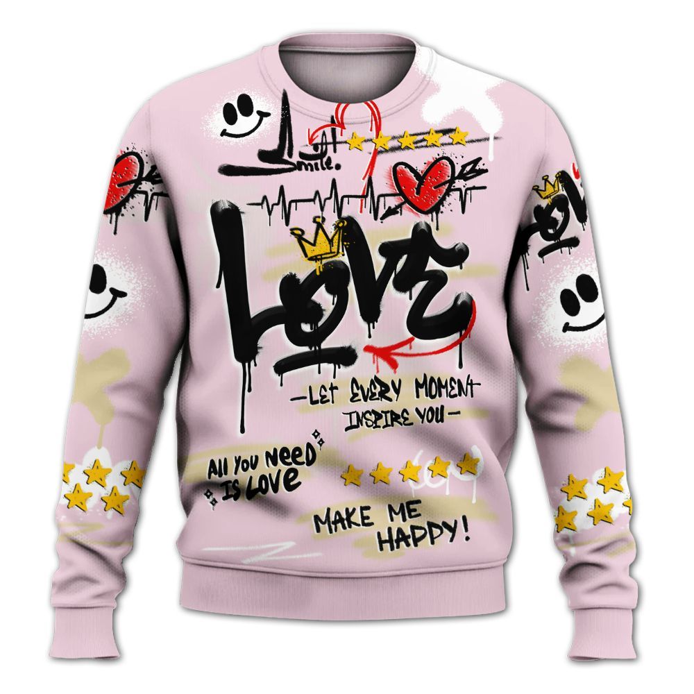 Sweatshirt To Match Denim Iced Carmine 4s - Happy Love Beats Graffiti Streetwear All Over Print