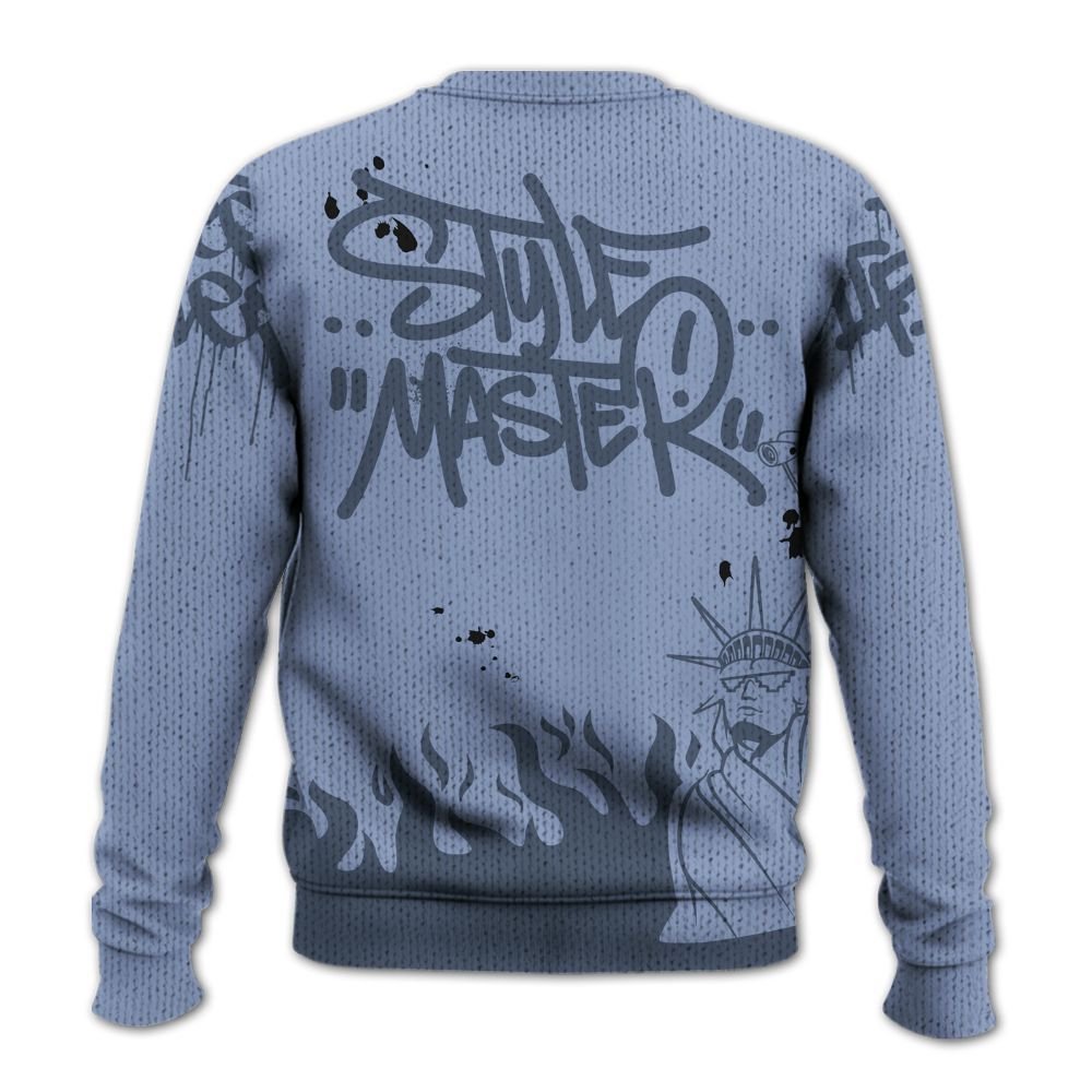 Knitted Sweater To Match Retro Blue Grey 13s - Graphic Fck Around Find Out