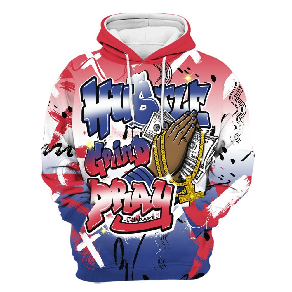 Hoodie To Match Air Griffey Max USA Red White Blue 1s - Money Hustle Grind Pray All Over Print
