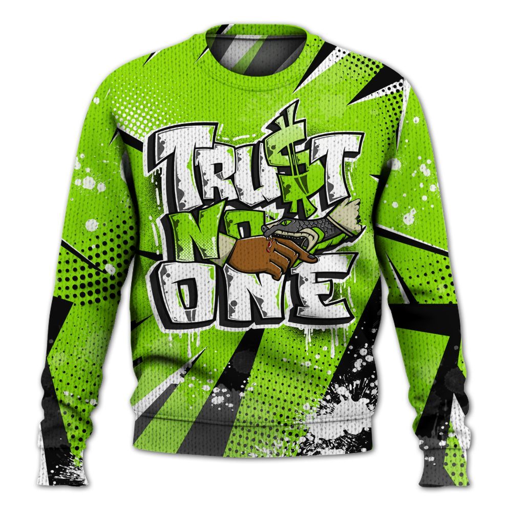 Knitted Sweater To Match Electric Green 6s - Poly Trust No One Dripping