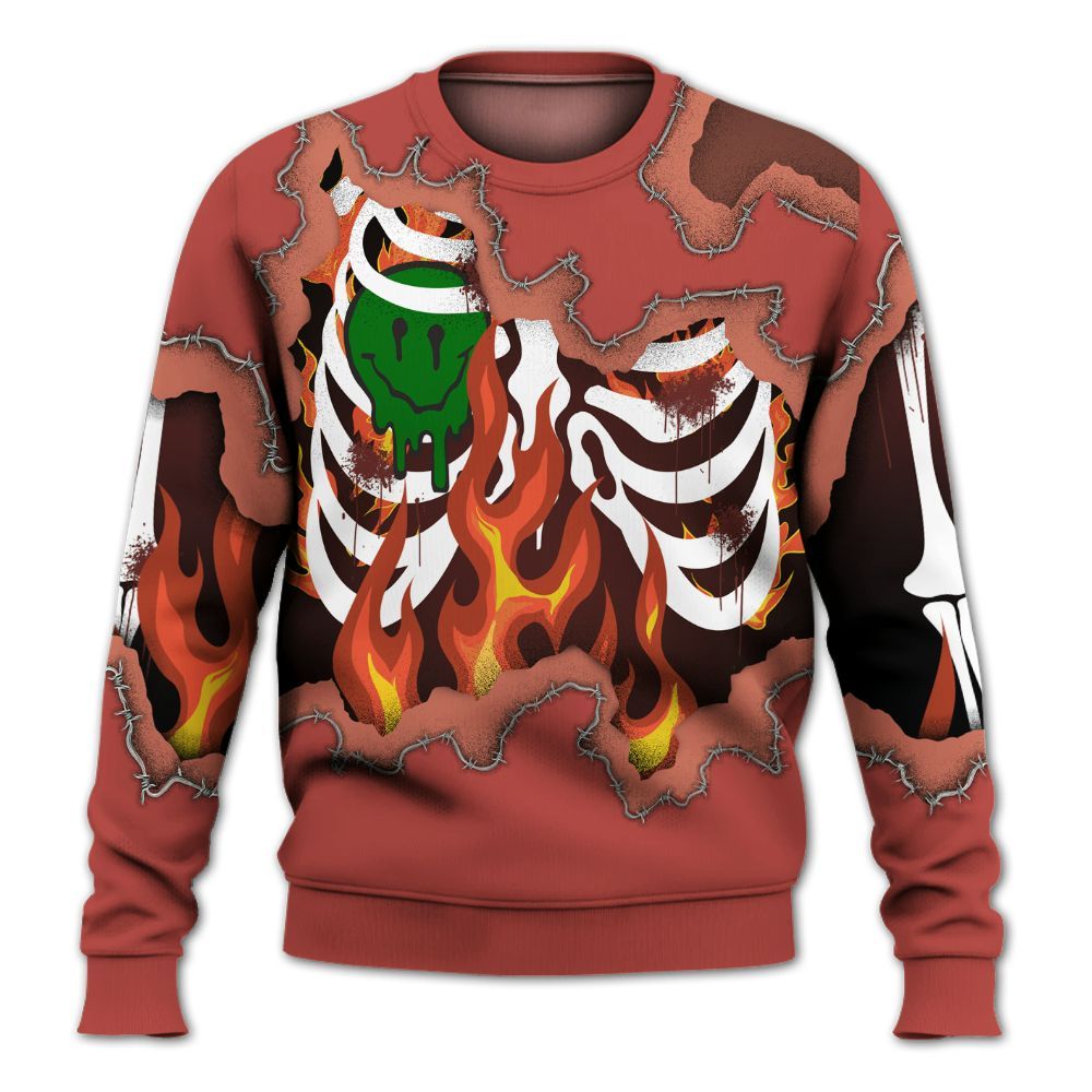 Sweatshirt To Match Dune Red 13s - Skeleton On Fire Skrrt All Over Print