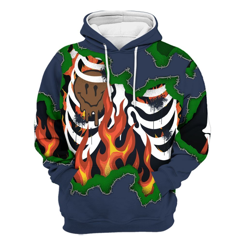 Hoodie To Match Midnight Navy 13s - Skeleton On Fire Skrrt All Over Print