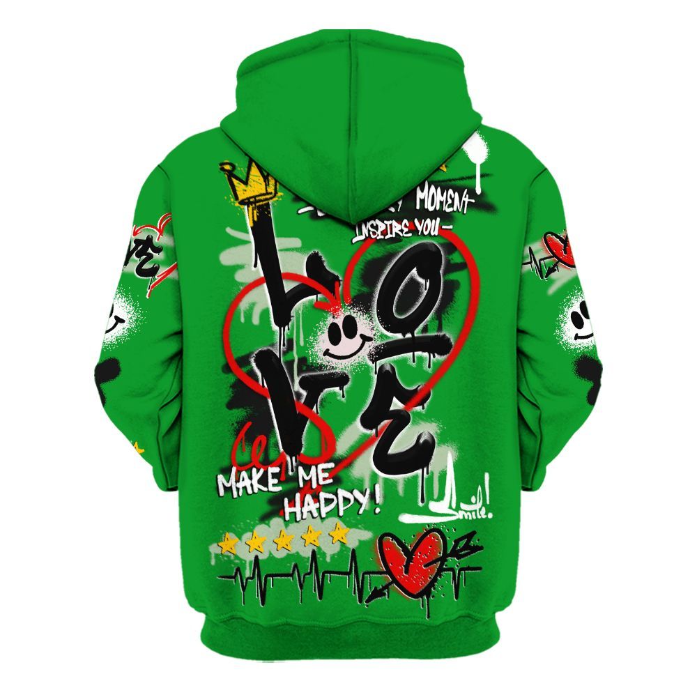 Hoodie To Match Green Spark CJ1 T-Rex - Happy Love Beats Graffiti Streetwear All Over Print