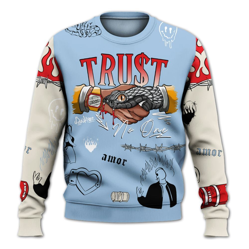 Sweatshirt To Match Retro High OG Pale Ivory Psychic Blue 1s - Snake Trust No One All Over Print