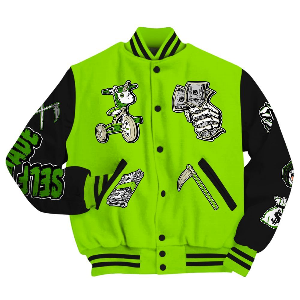 Varsity Jacket To Match Electric Green 6s - Self Make Skeleton All Over Print