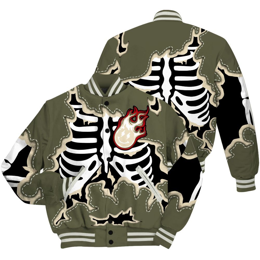 Varsity Jacket To Match Travis Scott Low OG Medium Olive 1s Shirt, Skeleton Smiley Face All Over Print