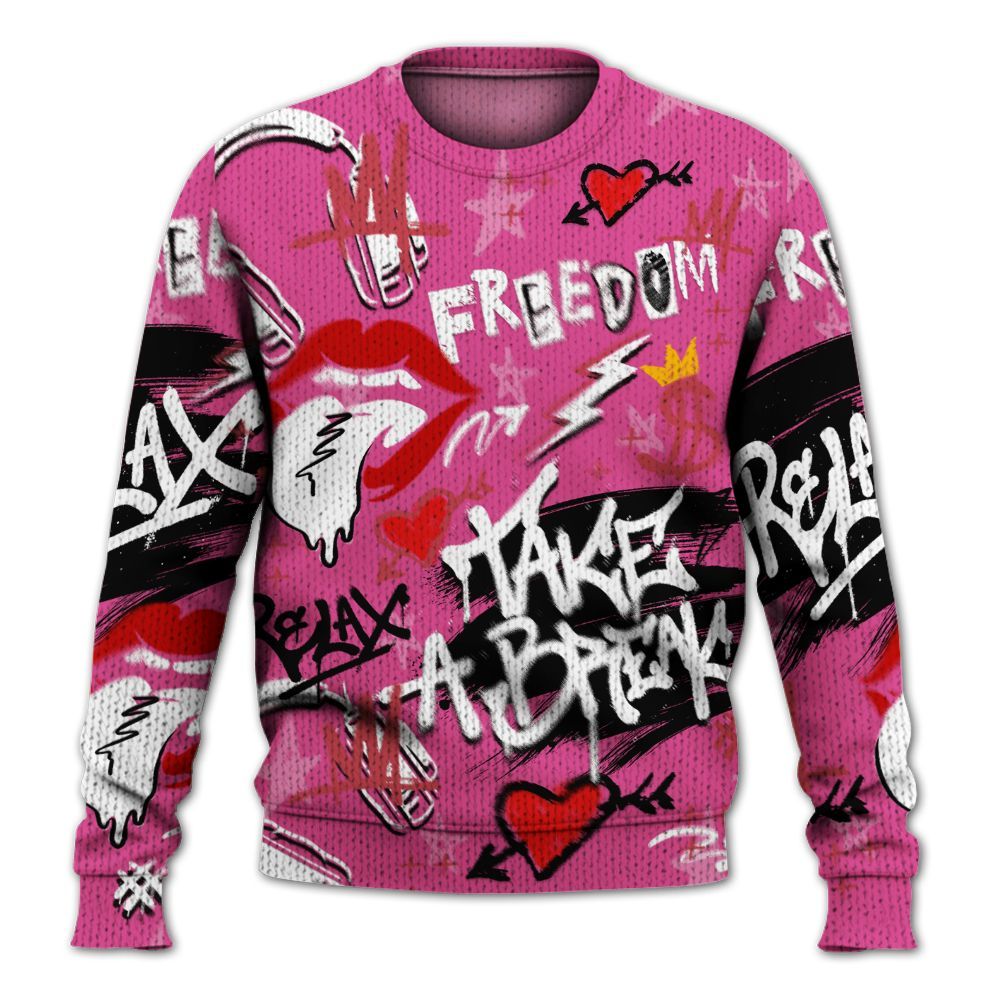 Knitted Sweater To Match KD 4 Aunt Pearl - Take Break Freedom Graffiti Streetwear