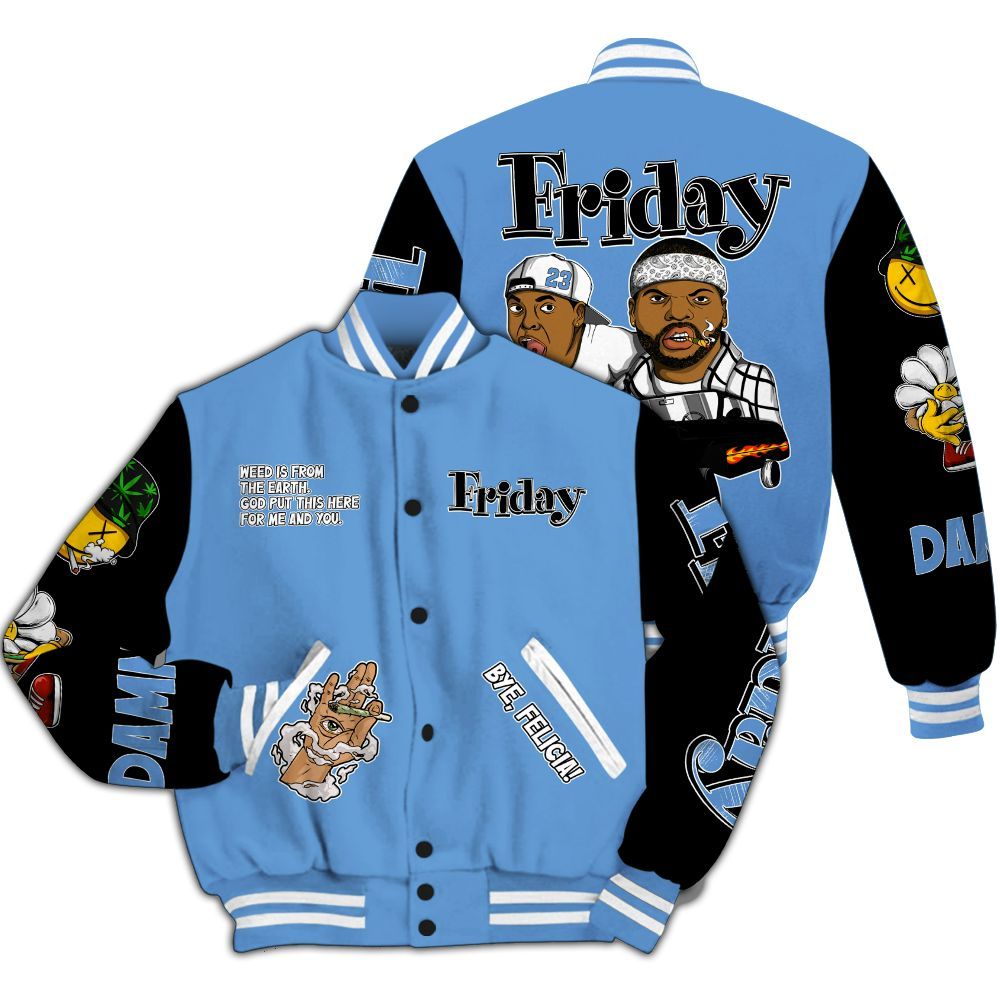 Varsity Jacket To Match Black University Blue 5s - Friday Sneaker Stress Style All Over Print