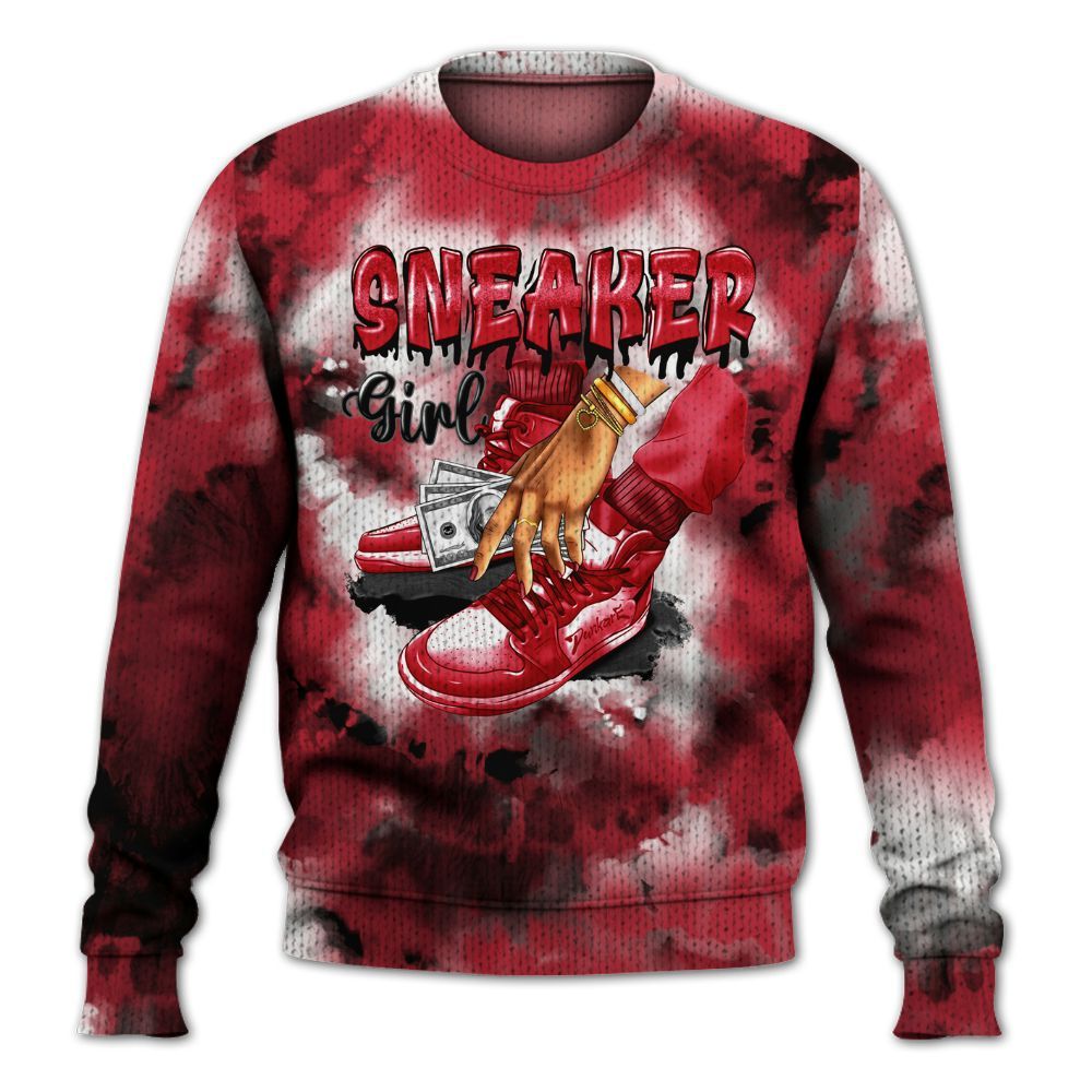 Knitted Sweater To Match Red Flint 13s - SNEAKER Girl Money Drip Tie Dye