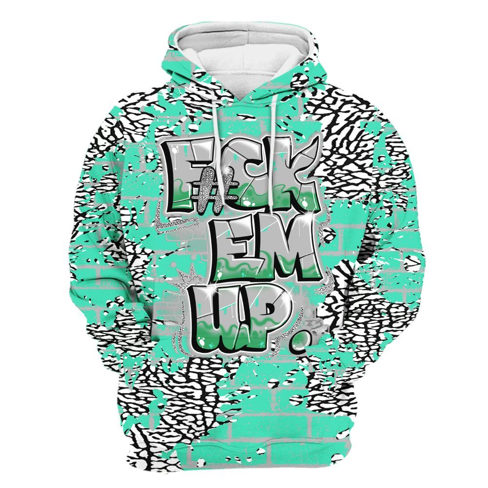 Hoodie To Match Black Green Glow 3s - F#ck Em Graphic Brick Art All Over Print