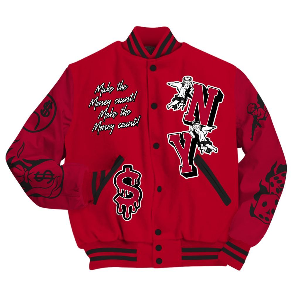 Varsity Jacket To Match Air Foamposite Pro Gym Red - Paid In Full Money Graphic Varsity Jacket All Over Print