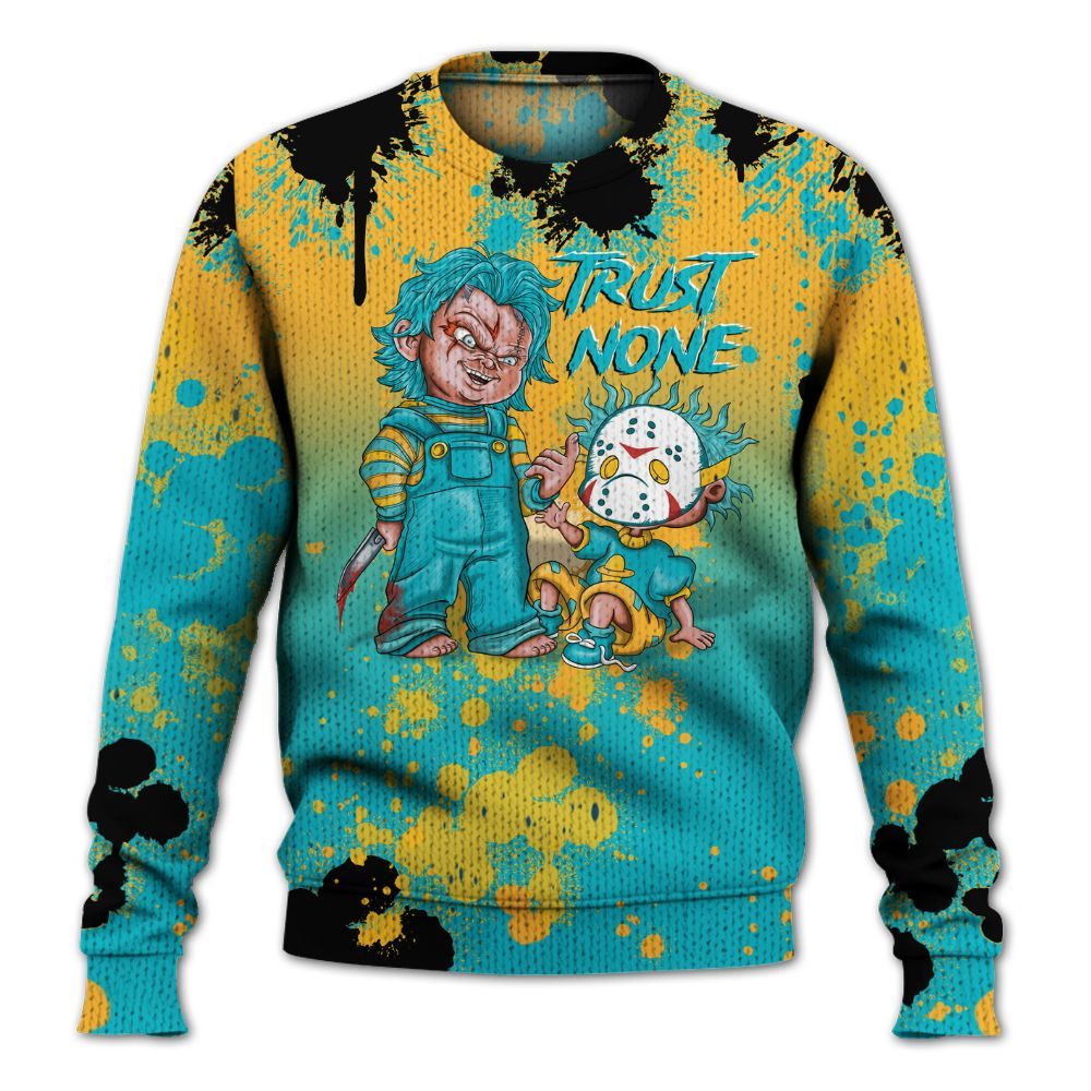Knitted Sweater To Match Retro Aqua 5s - Trust No One Scary