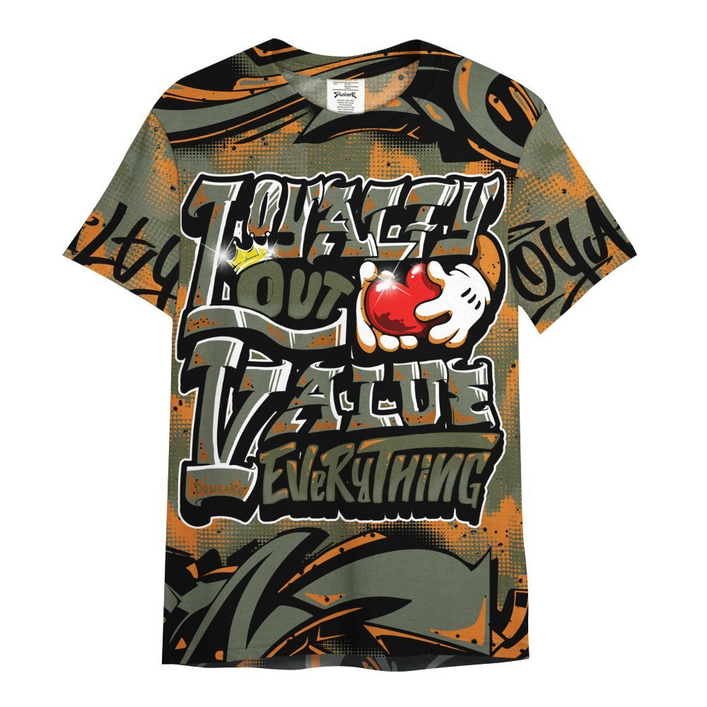 Shirt To Match Olive 5s - Loyalty Out Value Graffiti All Over Print