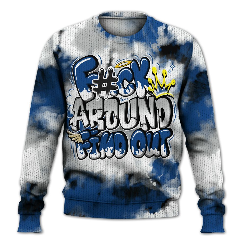 Knitted Sweater To Match Air Ship Royal Blue - Tie Dye FK Around Find Out