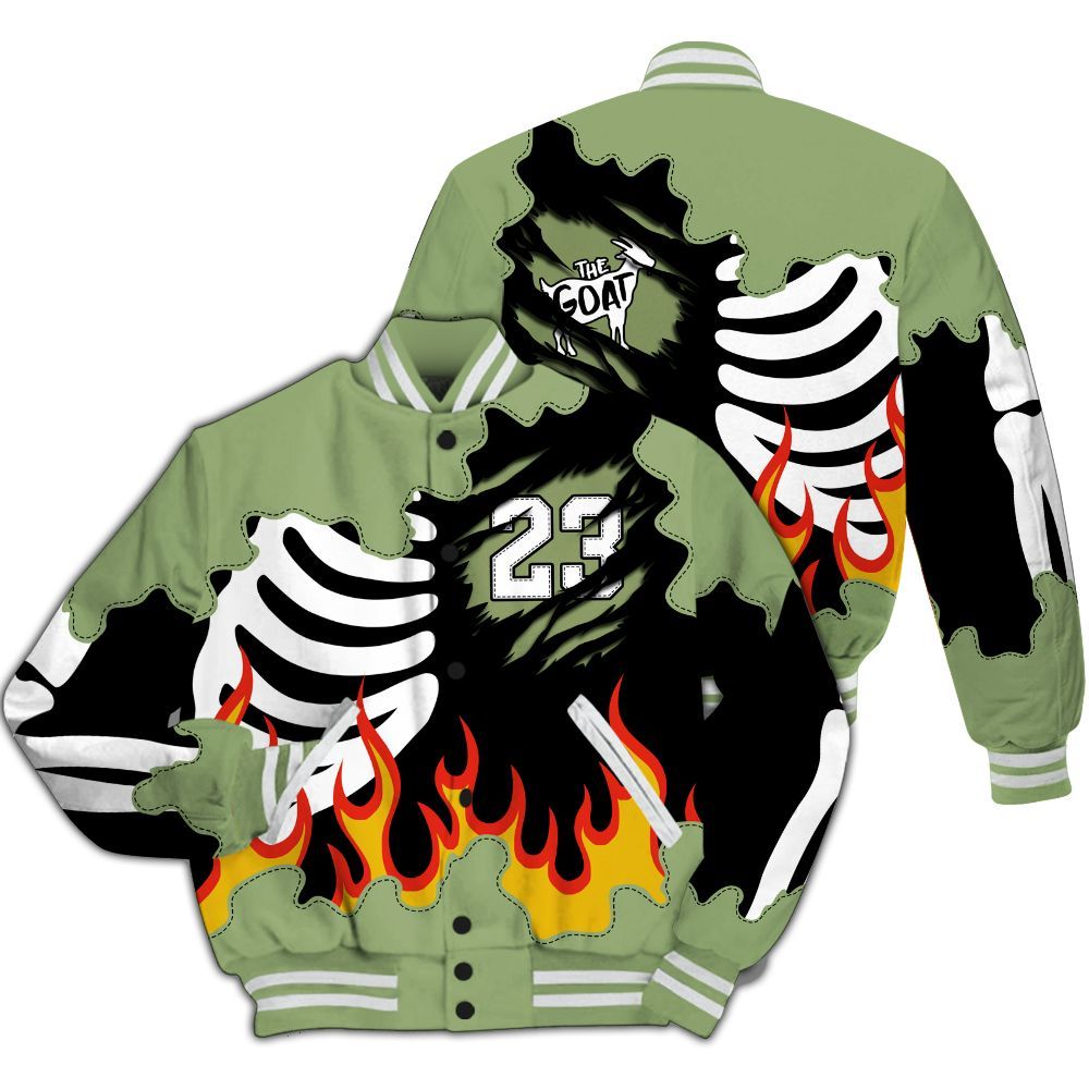 Varsity Jacket To Match Oil Green 4s - Burning Skeleton 23 G.O.A.T All Over Print