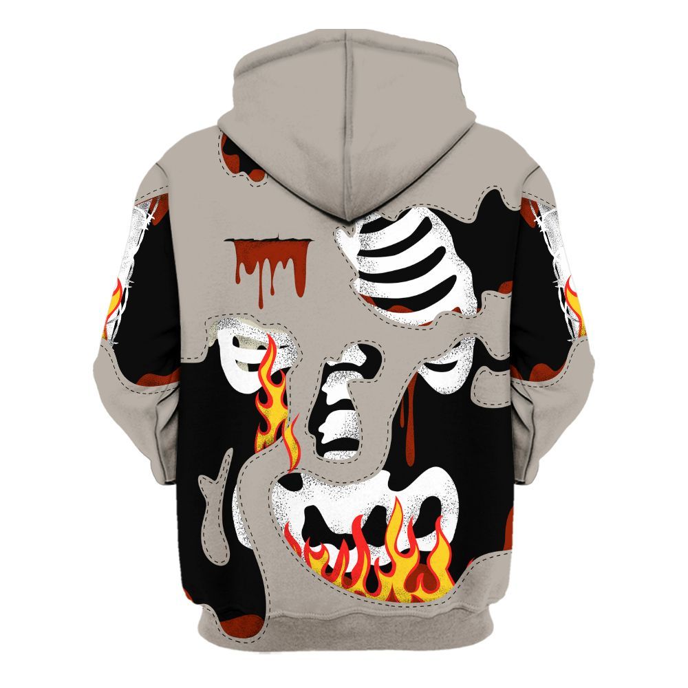 Hoodie To Match El Grito 5s - Skeleton Smile Flame Drip All Over Print