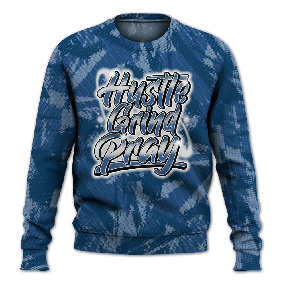 Sweatshirt To Match High OG Midnight Navy 1s - Hustles And Prayer Graphic Halftone All Over Print