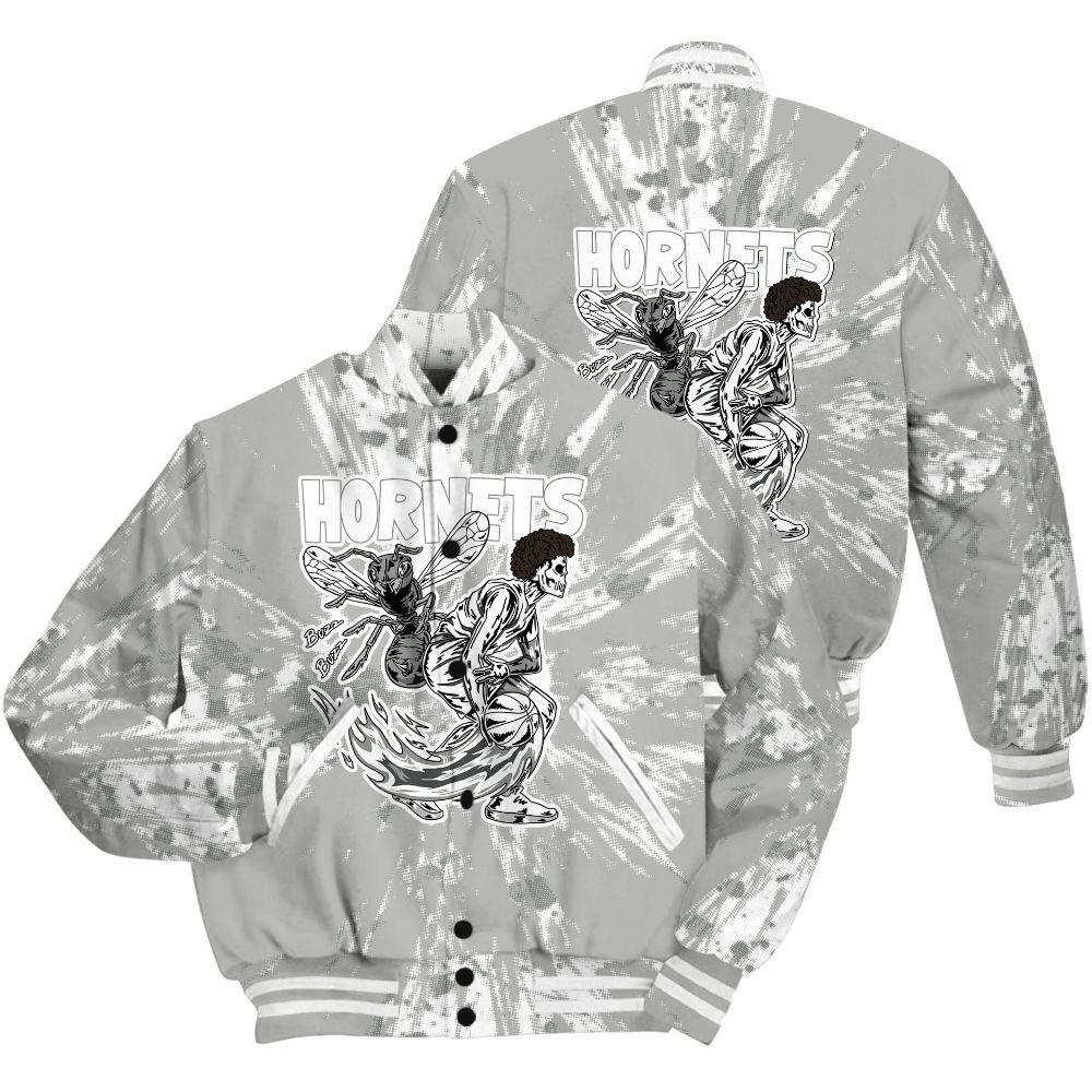 Varsity Jacket To Match Retro Wet Cement 4s Shirt - Hornets Skeleton Luxury All Over Print