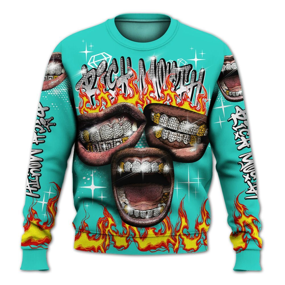 Sweatshirt To Match Dunk Low Clear Jade - Rich Mouth Fire Rap Retro 90s All Over Print