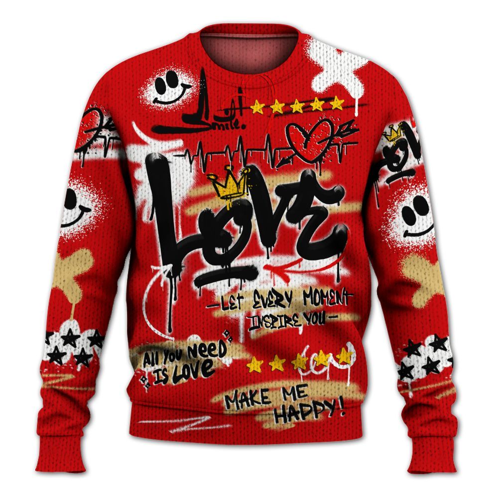 Knitted Sweater To Match Ja 2 Halloween - Happy Love Beats Graffiti Streetwear