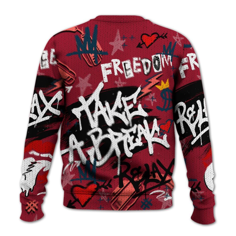 Knitted Sweater To Match Mid Multi Color 2022 1s - Take Break Freedom Graffiti Streetwear