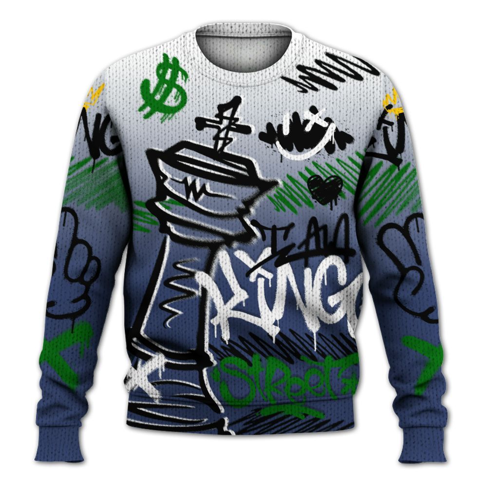 Knitted Sweater To Match Midnight Navy 13s - Street King Chess Streetwear